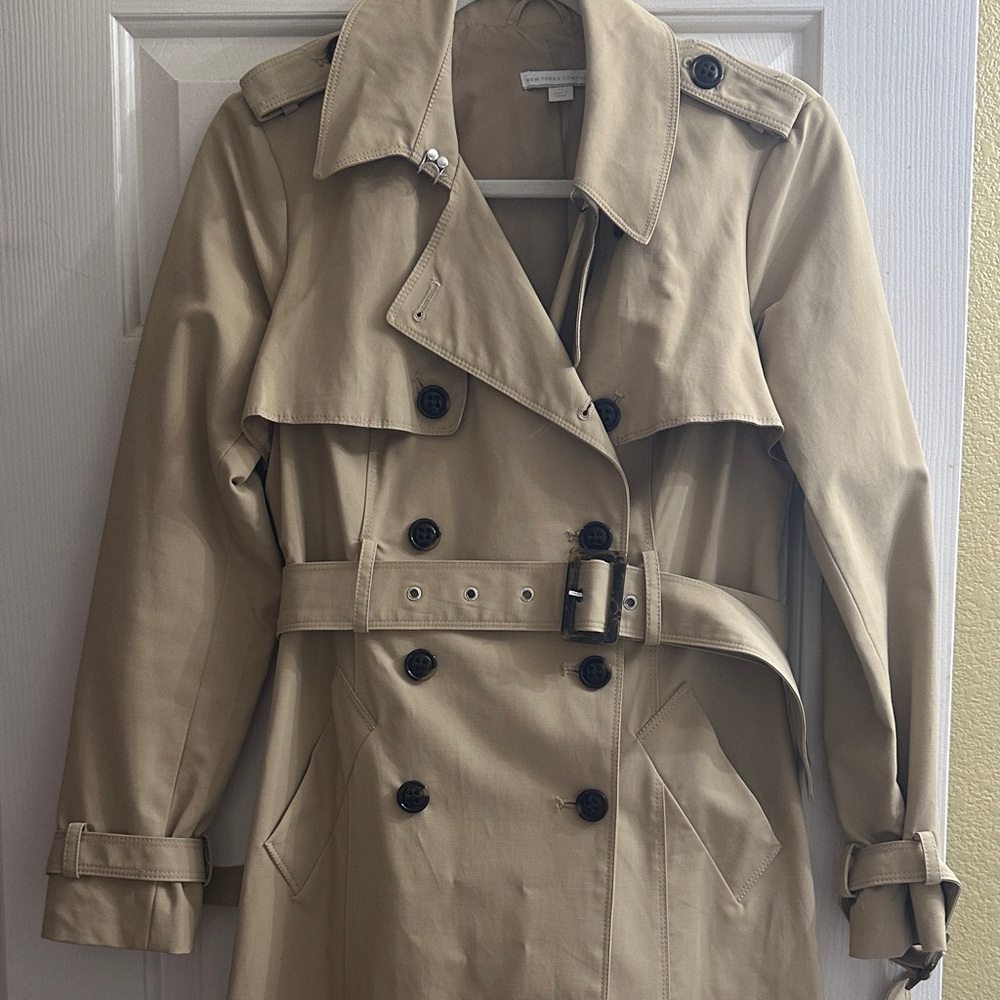New York & Company Beige Double-Breasted Trench Coat